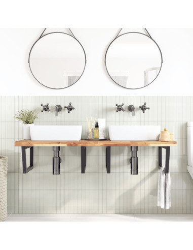 Ripiano a Parete per Lavabo in Acciaio e Massello di Acacia