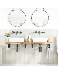 Ripiano a Parete per Lavabo in Acciaio e Massello di Acacia 2