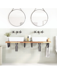 Ripiano a Parete per Lavabo in Acciaio e Massello di Acacia 2