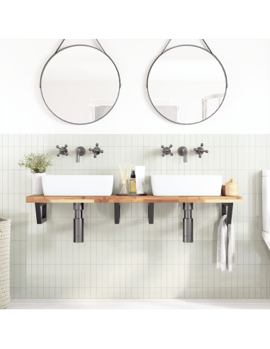 Ripiano a Parete per Lavabo in Acciaio e Massello di Acacia