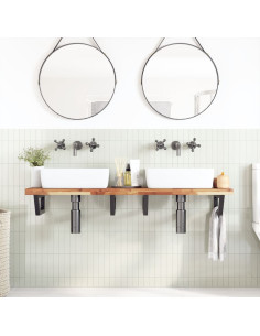 Ripiano a Parete per Lavabo in Acciaio e Massello di Acacia 2