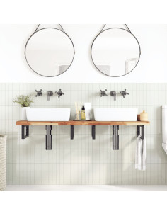 Ripiano a Parete per Lavabo in Acciaio e Massello di Acacia 2