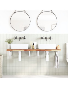 Ripiano a Parete per Lavabo in Acciaio e Massello di Acacia 2