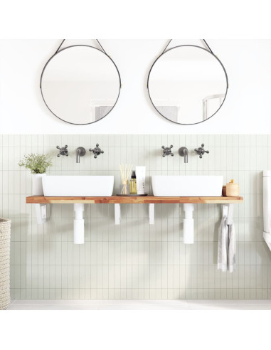 Ripiano a Parete per Lavabo in Acciaio e Massello di Acacia