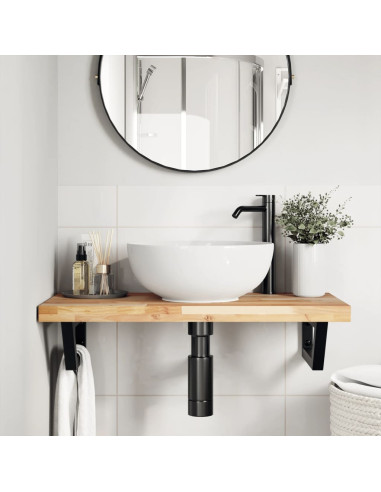 Ripiano a Parete per Lavabo in Acciaio e Massello di Acacia