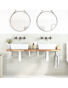 Ripiano a Parete per Lavabo in Acciaio e Massello di Acacia 2