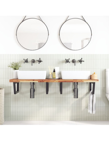 Ripiano a Parete per Lavabo in Acciaio e Massello di Acacia