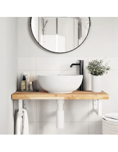 Ripiano a Parete per Lavabo in Acciaio e Massello di Acacia 2