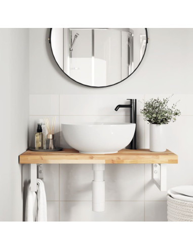 Ripiano a Parete per Lavabo in Acciaio e Massello di Acacia