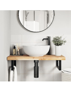 Ripiano a Parete per Lavabo in Acciaio e Massello di Acacia 2