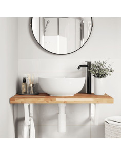 Ripiano a Parete per Lavabo in Acciaio e Massello di Acacia 2