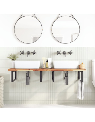 Ripiano a Parete per Lavabo in Acciaio e Massello di Acacia