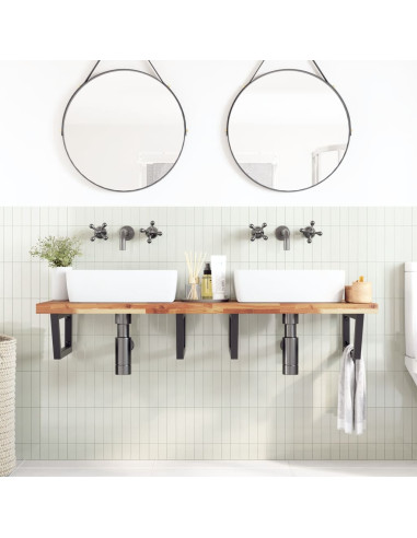 Ripiano a Parete per Lavabo in Acciaio e Massello di Acacia