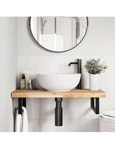 Ripiano a Parete per Lavabo in Acciaio e Massello di Acacia