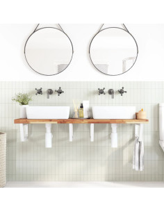 Ripiano a Parete per Lavabo in Acciaio e Massello di Acacia 2