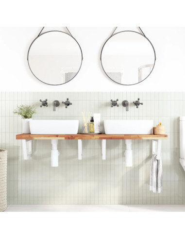 Ripiano a Parete per Lavabo in Acciaio e Massello di Acacia