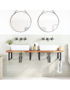 Ripiano a Parete per Lavabo in Acciaio e Massello di Acacia 2