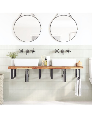 Ripiano a Parete per Lavabo in Acciaio e Massello di Acacia