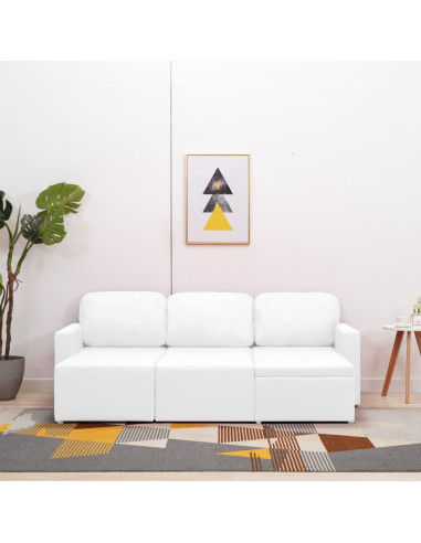 Divano Letto Modulare a 3 Posti Bianco in Similpelle