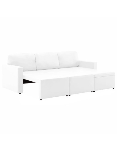 Divano Letto Modulare a 3 Posti Bianco in Similpelle