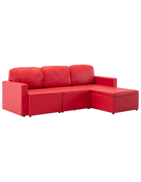 Divano Letto Modulare a 3 Posti Rosso in Similpelle