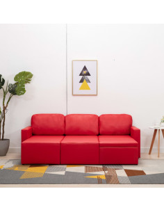 Divano Letto Modulare a 3 Posti Rosso in Similpelle 2