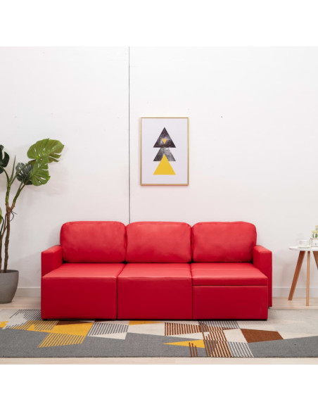 Divano Letto Modulare a 3 Posti Rosso in Similpelle