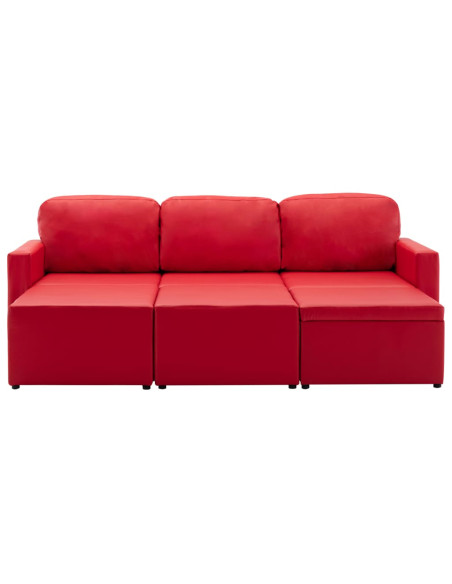 Divano Letto Modulare a 3 Posti Rosso in Similpelle