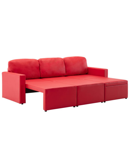 Divano Letto Modulare a 3 Posti Rosso in Similpelle