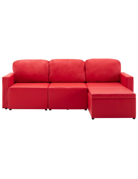 Divano Letto Modulare a 3 Posti Rosso in Similpelle