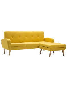 Divano a L con Rivestimento in Tessuto 186x136x79 cm Giallo