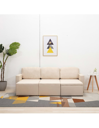 Divano Letto Modulare a 3 Posti Crema in Tessuto