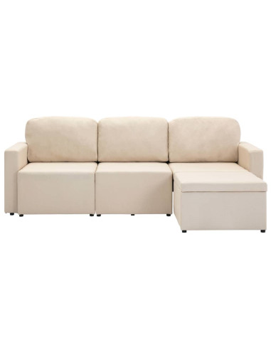 Divano Letto Modulare a 3 Posti Crema in Tessuto