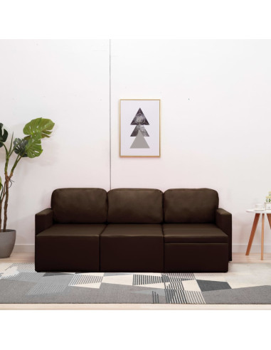 Divano Letto Modulare a 3 Posti Marrone in Similpelle