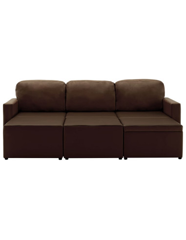 Divano Letto Modulare a 3 Posti Marrone in Similpelle