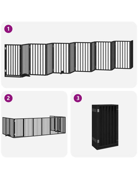 Cancello Cani Porta Pieghevole Nero 12 Pannelli 600 cm Pioppo