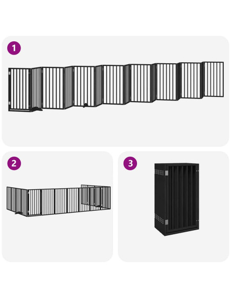 Cancello Cani Porta Pieghevole Nero 15 Pannelli 750 cm Pioppo