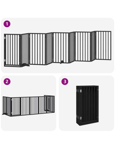 Cancello per Cani Porta Pieghevole Nero 9 Pannelli 450cm Pioppo