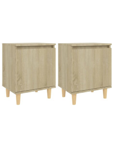 Comodini Gambe in Legno Massello 2pz Rovere Sonoma 40x30x50cm