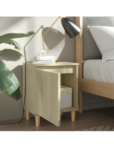 Comodini Gambe in Legno Massello 2pz Rovere Sonoma 40x30x50cm