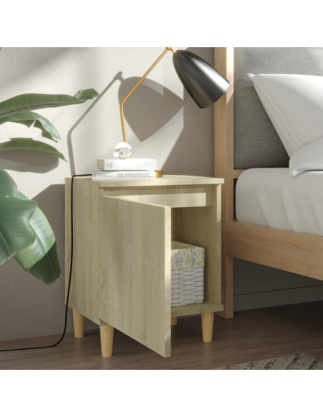 Comodini Gambe in Legno Massello 2pz Rovere Sonoma 40x30x50cm