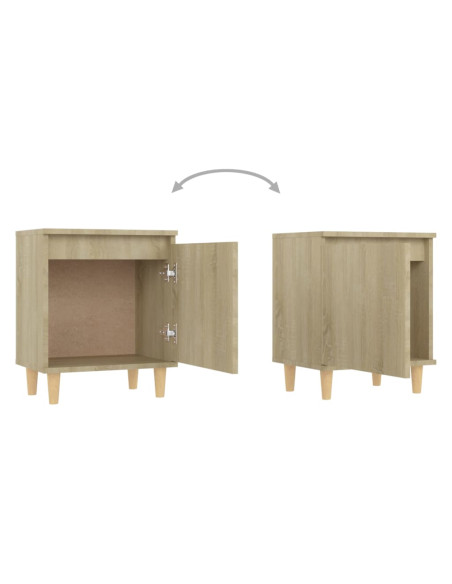 Comodini Gambe in Legno Massello 2pz Rovere Sonoma 40x30x50cm
