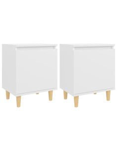 Comodini con Gambe in Legno Massello 2pz Bianchi 40x30x50 cm
