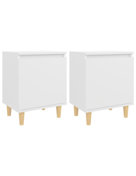 Comodini con Gambe in Legno Massello 2pz Bianchi 40x30x50 cm