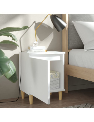 Comodini con Gambe in Legno Massello 2pz Bianchi 40x30x50 cm