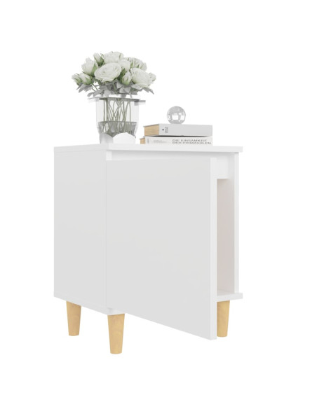 Comodini con Gambe in Legno Massello 2pz Bianchi 40x30x50 cm