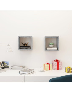 Mensole Parete a Cubo 2 pz Grigio Cemento 26x15x26 cm 2