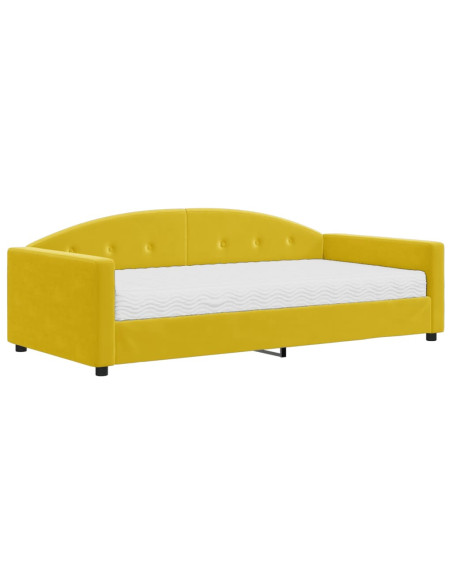 Divano Letto con Materasso Giallo 100x200 cm in Velluto