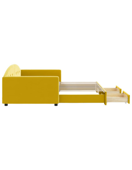 Divano Letto Estraibile con Cassetti Giallo 100x200cm Velluto