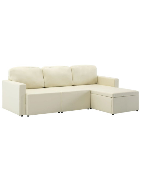 Divano Letto Modulare a 3 Posti Crema in Similpelle